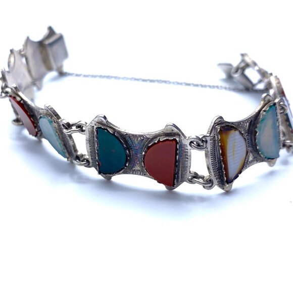 Vintage 1956 Scottish Sterling Silver Glass Agate Bracelet — Ward Brothers — EUC - Picture 9 of 12